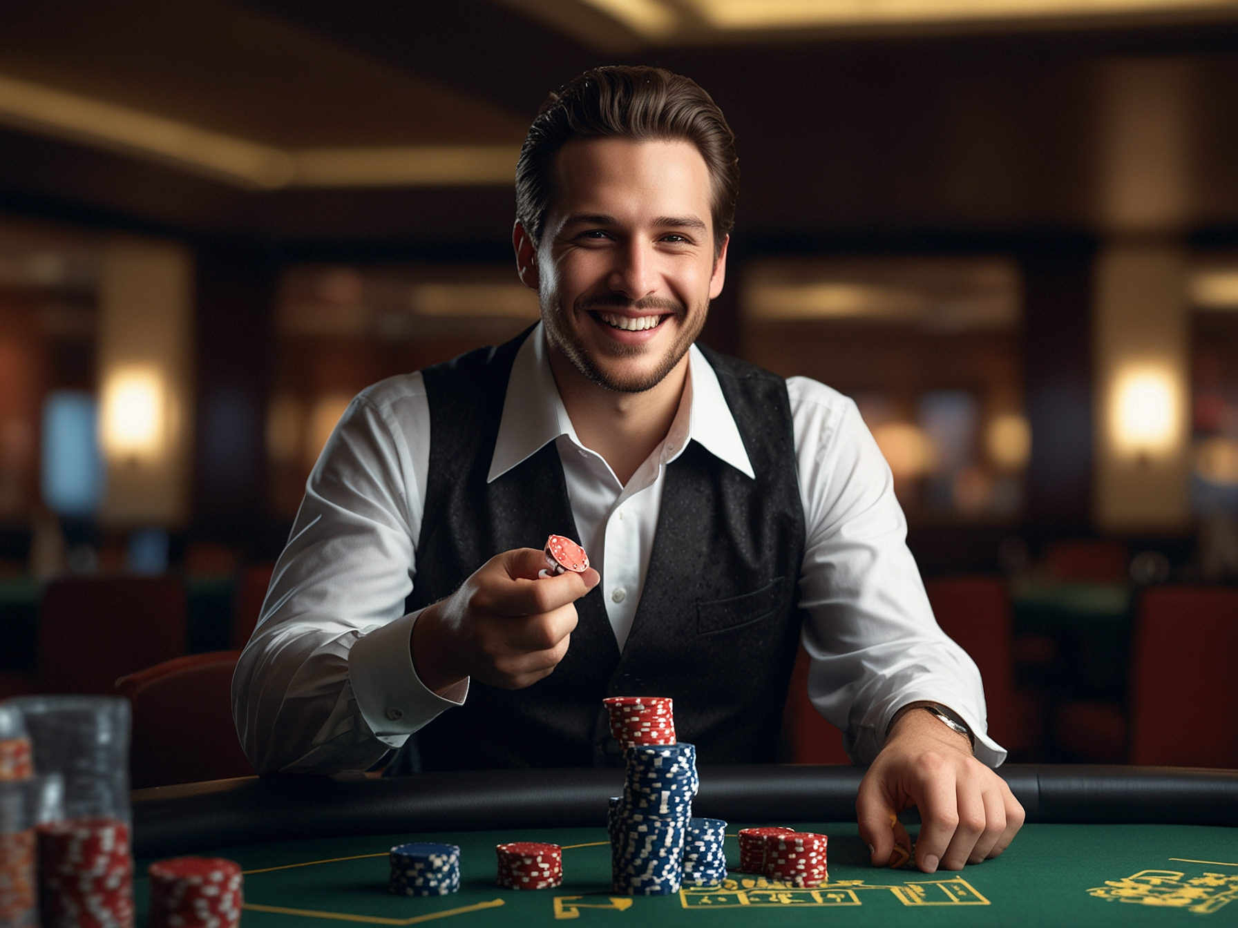 Happy player celebrating online win